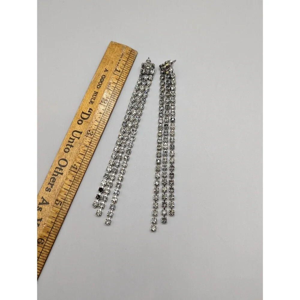 Long Tassel Rhinestone Earrings